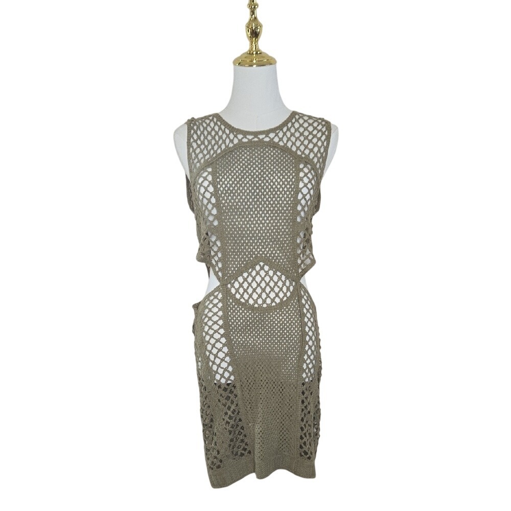 Zara Olive Green Crochet‎ Swim Cover Up Dress – Medium, NWT with Side Cut-Outs